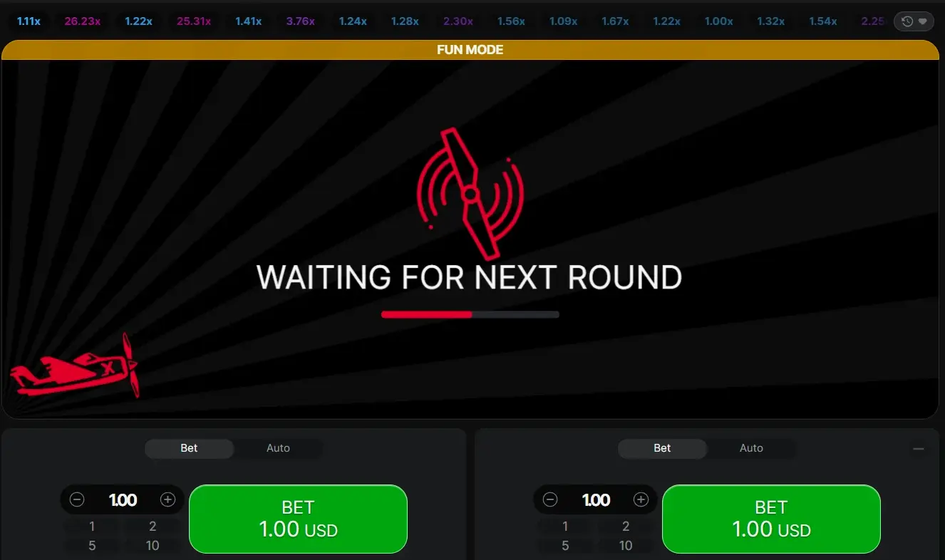 Interface of the Aviator game showing the multiplier